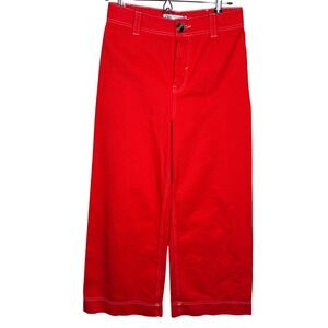 Zara Red Cropped Wide Leg Pants High Waisted Statement Trousers‎ Women's Size S